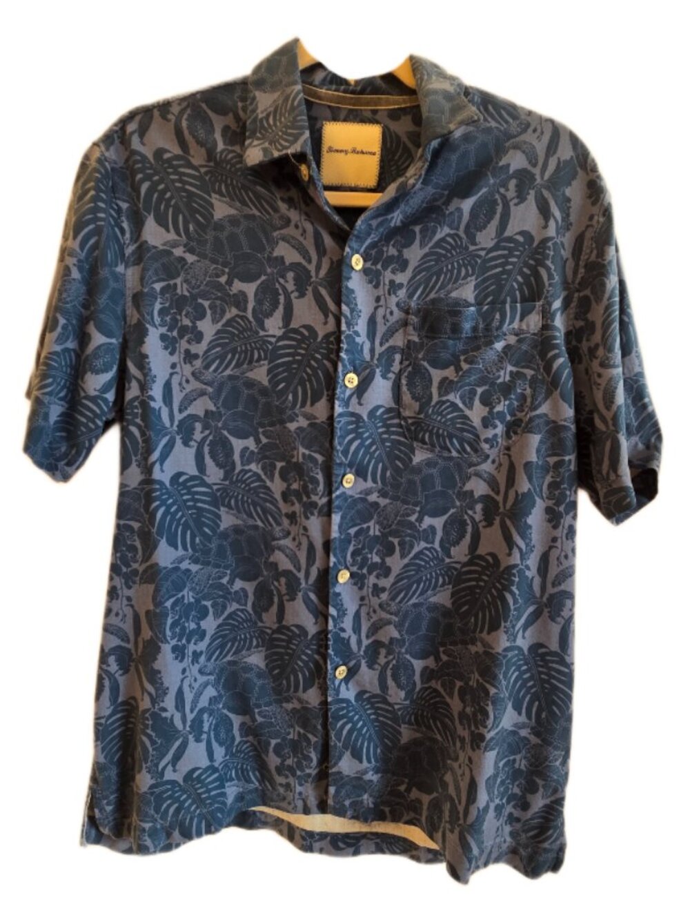 Tommy Bahama Blue 100% Silk Turtle Cove Camp Shirt